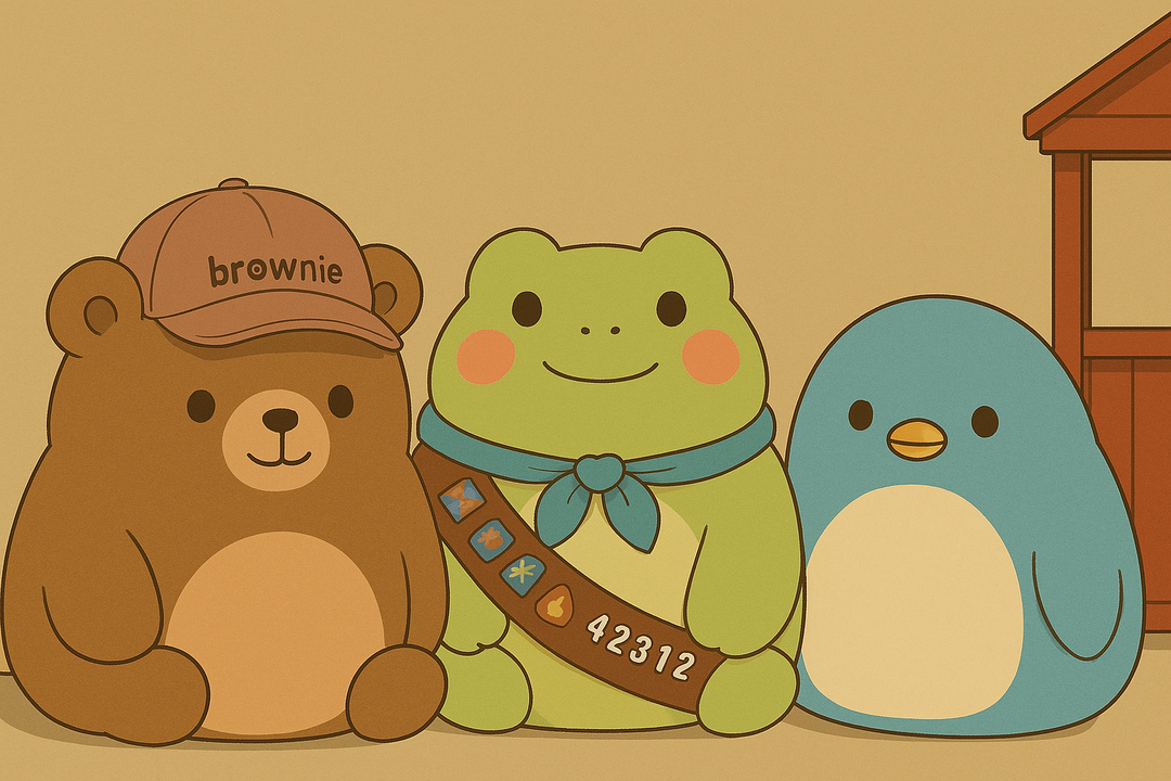 NOOOK mascots: bear, frog, and bird